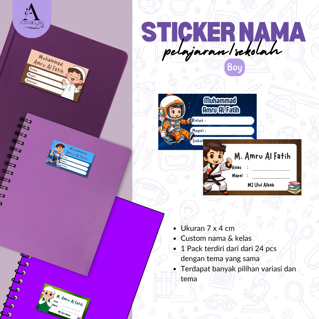 

Stiker Buku Pelajaran Custom Nama 20 Pcs | Laki-laki