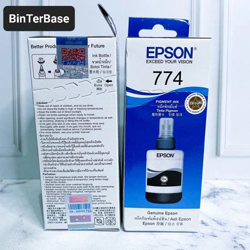 Tinta Epson 774 Black for Printer M100 M105 M200 M205 L605 L655 L1455 Pigment Ori pack