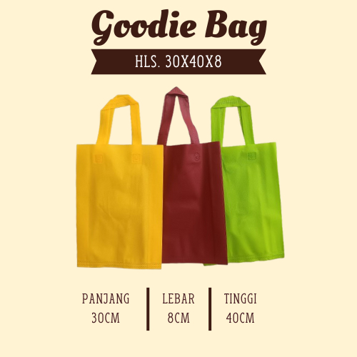 

Tas Spunbond Tebal Ukuran 30x40 Polos HLS Bahan Kain Goodie Bag Hajatan / Tas Belanja