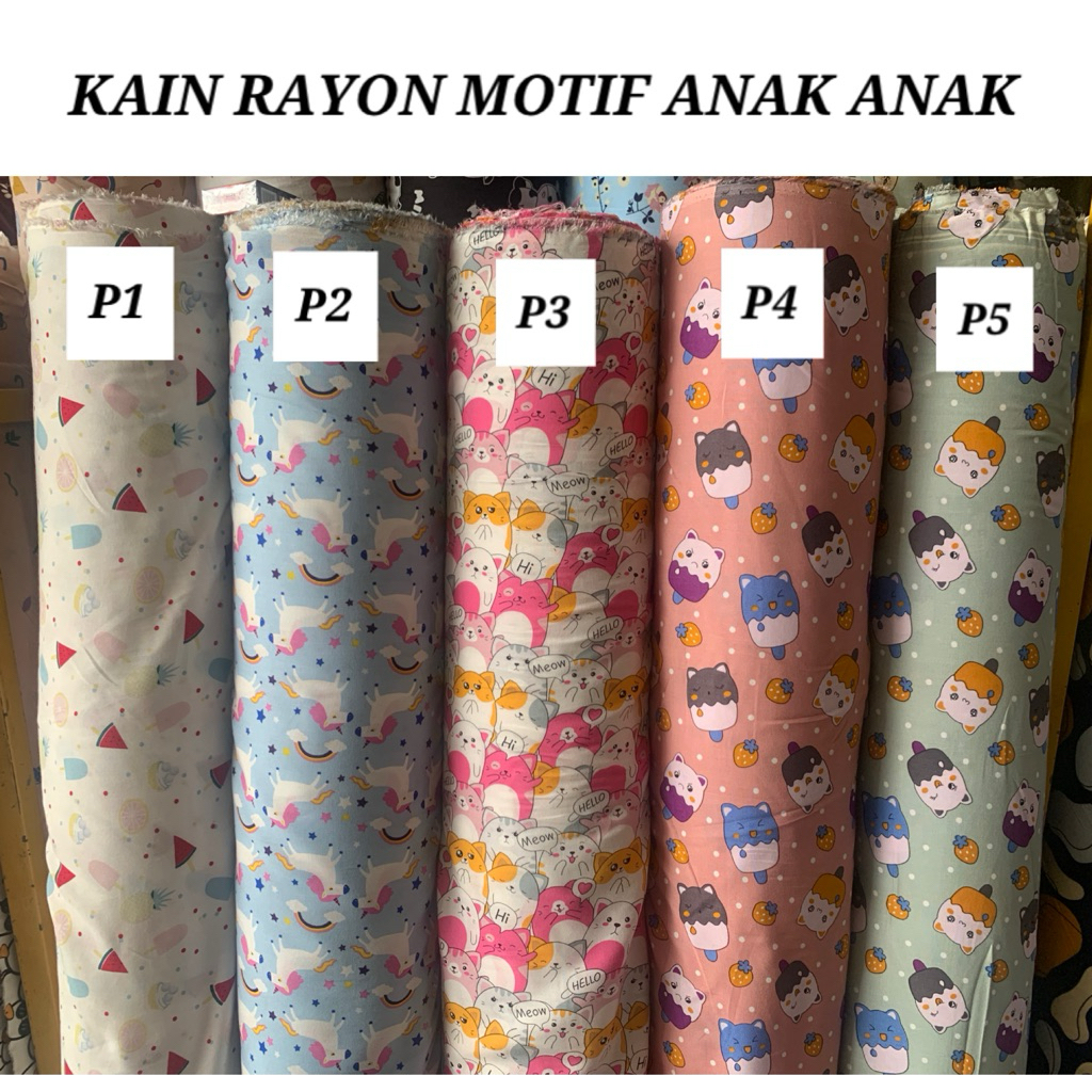 bahan kain katun rayon motif anak anak/rayon motif terbaru/rayon viscose(harga tertera 50cm)