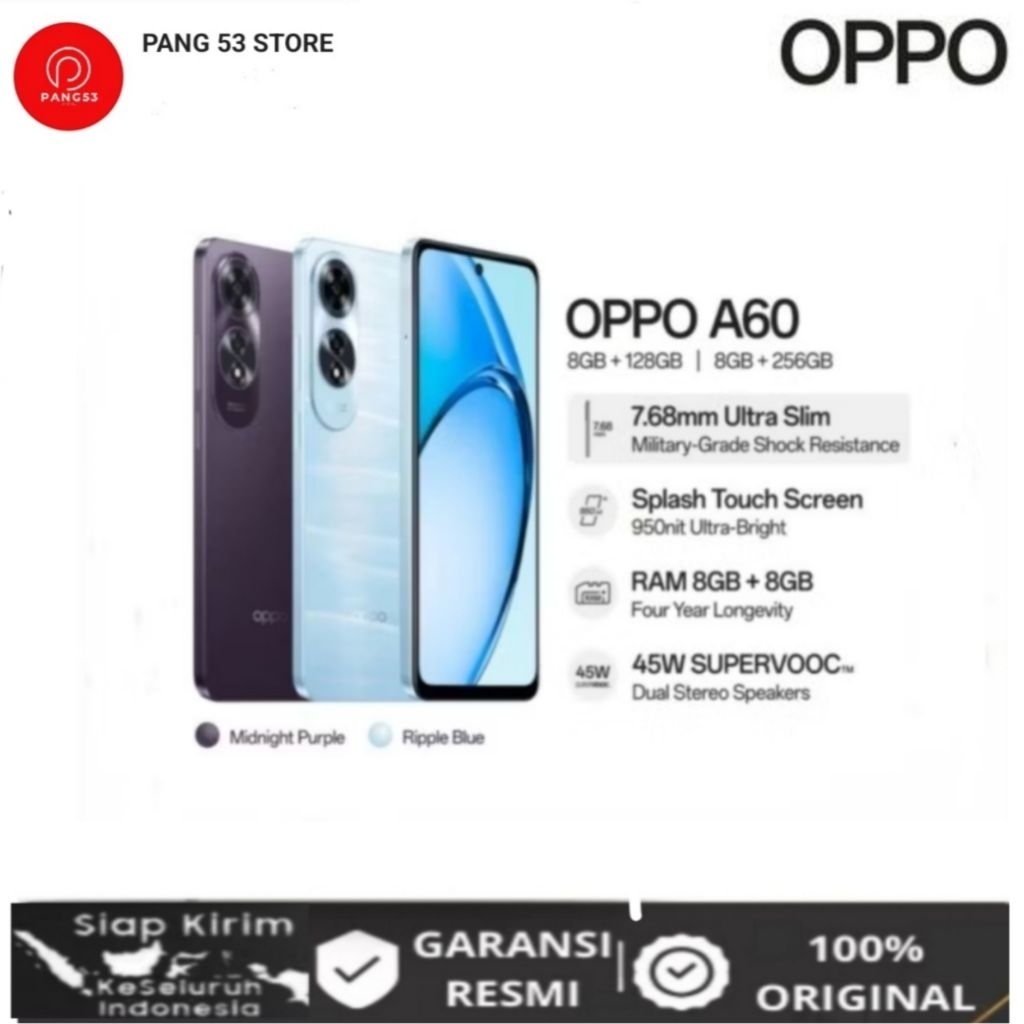 PROMO Ramadhan 2025 OPPO A60 RAM 8GB/128GB NFC GARANSI RESMI SEGEL BOX