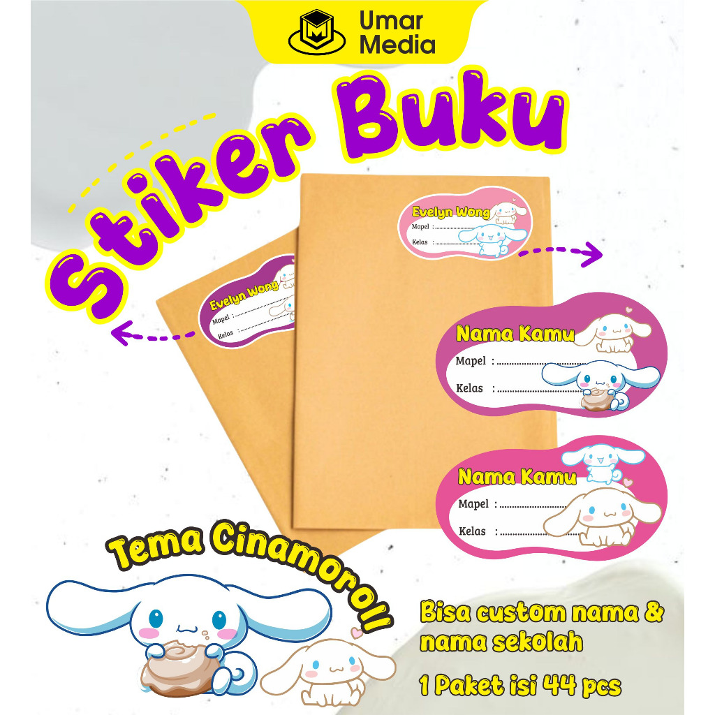 

(44 pcs) Stiker Nama Sticker Buku Mapel Label Custom Nama Anak Stiker buku tulis