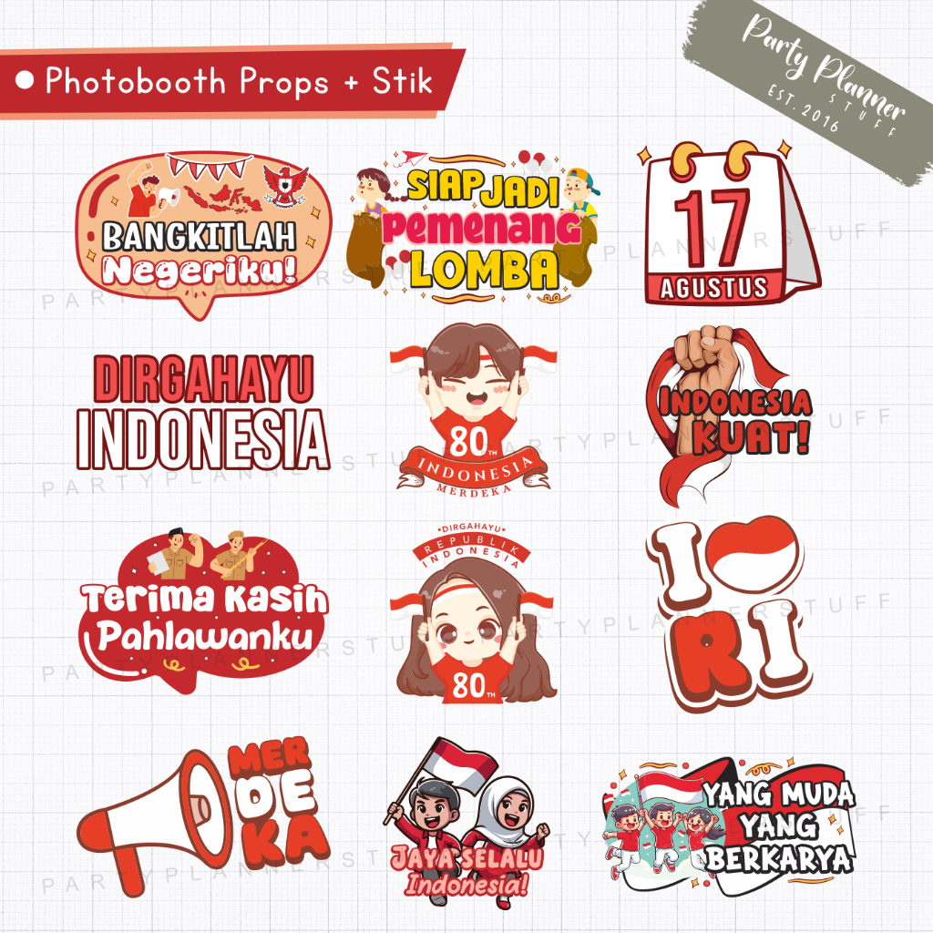 Fun props stik foto 17an aksesoris foto 17 agustus photobooth property tema independence day custom 