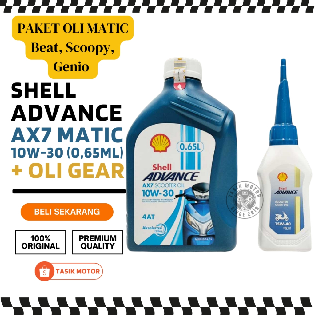 PAKET OLI MATIC SHELL AX7 SCOOTER 650ML DAN OLI GARDAN 120ML Motor Honda Beat, Scoopy, Genio