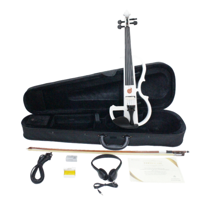 Biola Elektrik Merk MANDALIKA Warna Putih Original Ukuran 4/4 Bonus Hardcase Bow Rosin Bridge buat P