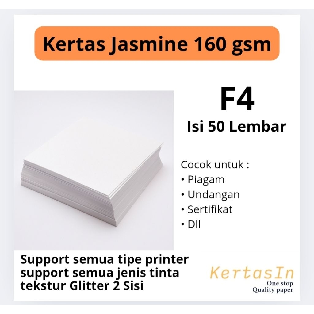 

Kertas Jasmine Fancy Paper 160gsm F4 Isi 50 Lembar – Kertas Mewah Untuk Undangan Sertifikat Piagam.