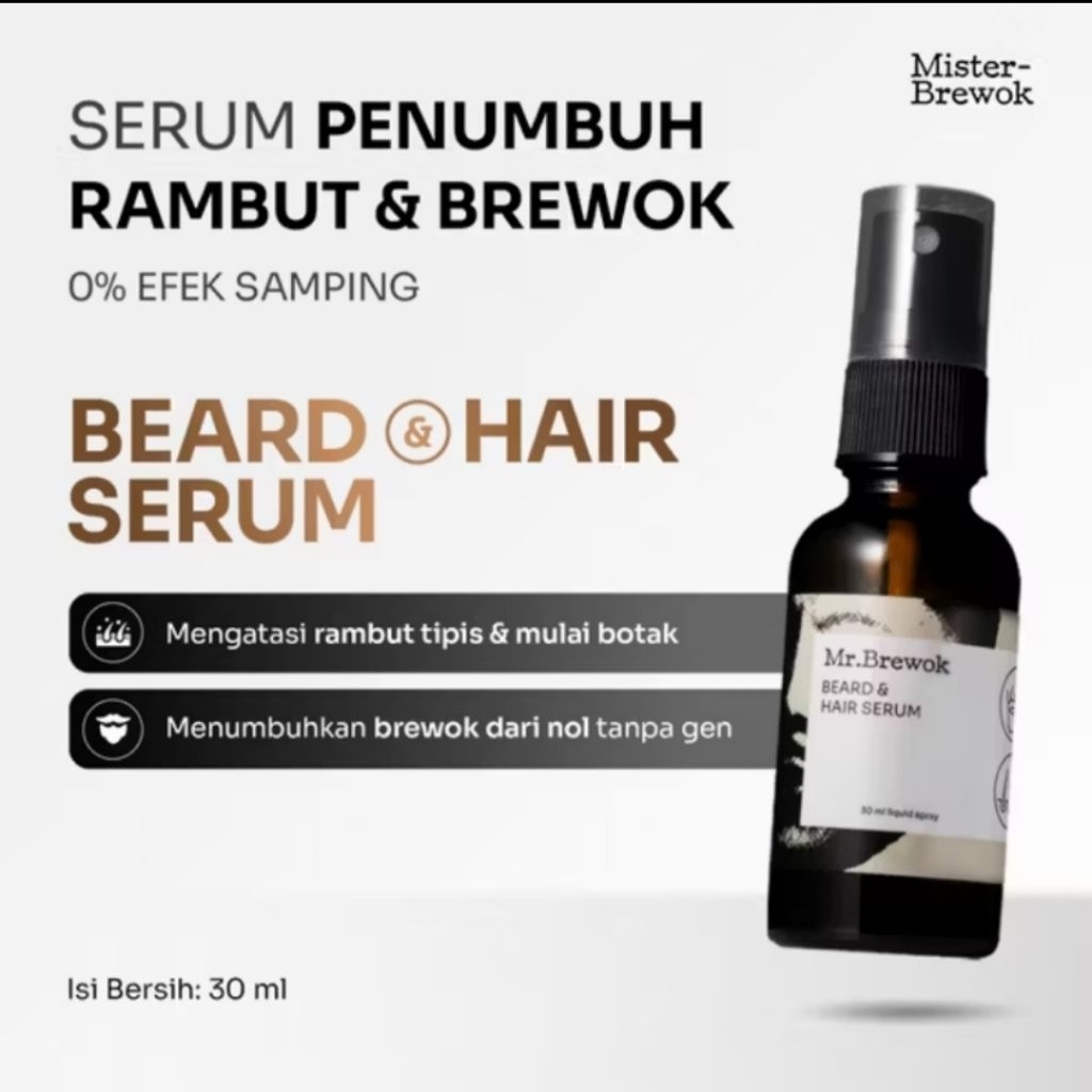 MISTERBREWOK BEARD ON and HAIR SERUM - Biotin Redensyl LCLT melebatkan velus Formulated by HAUM