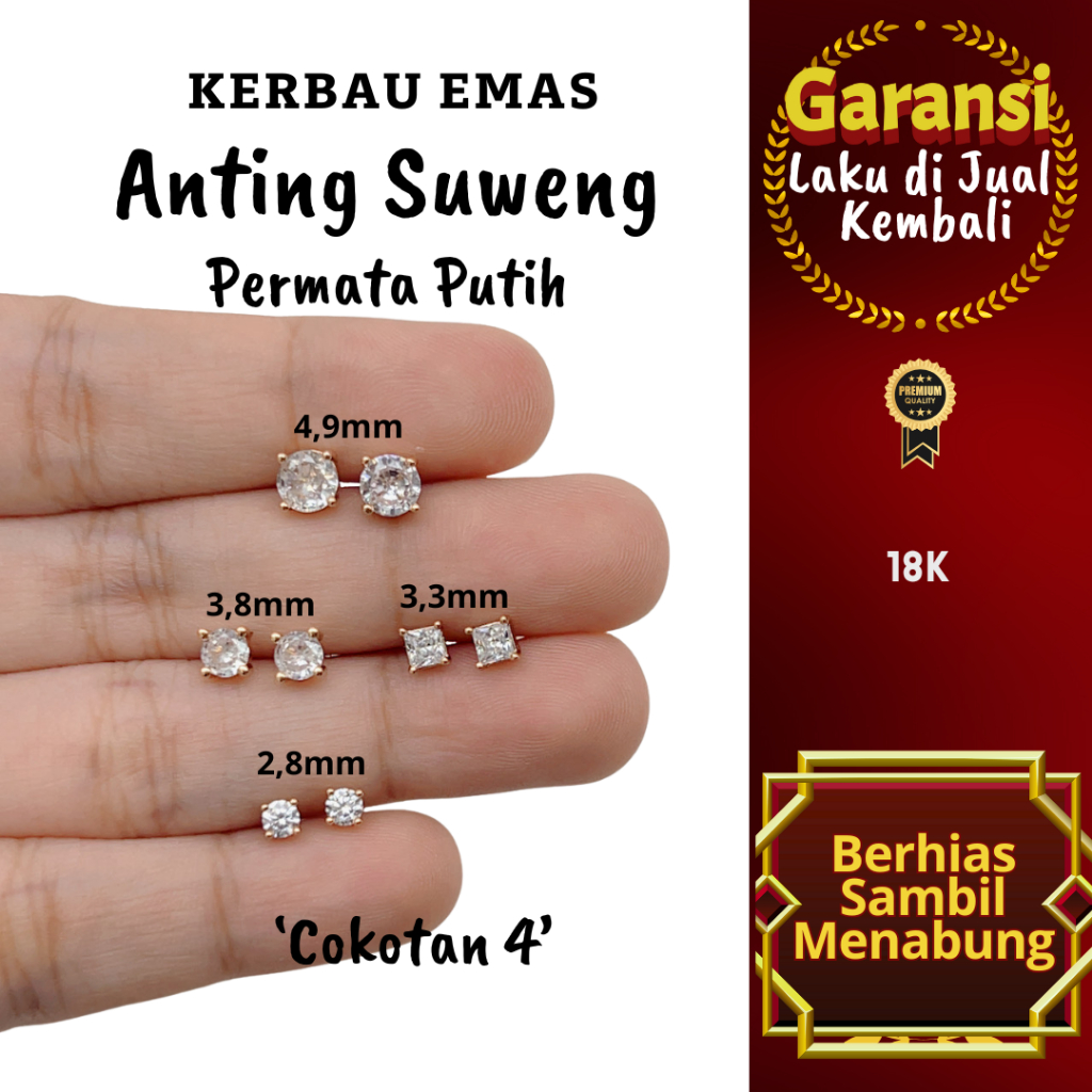 S 1072 Kerbau Emas Anting Suweng Permata Putih Cokotan 4 Warna 18K