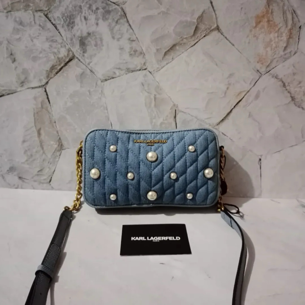 Tas Karl Lagerfeld Preloved Original - Slingbag Denim Mutiara Elegan