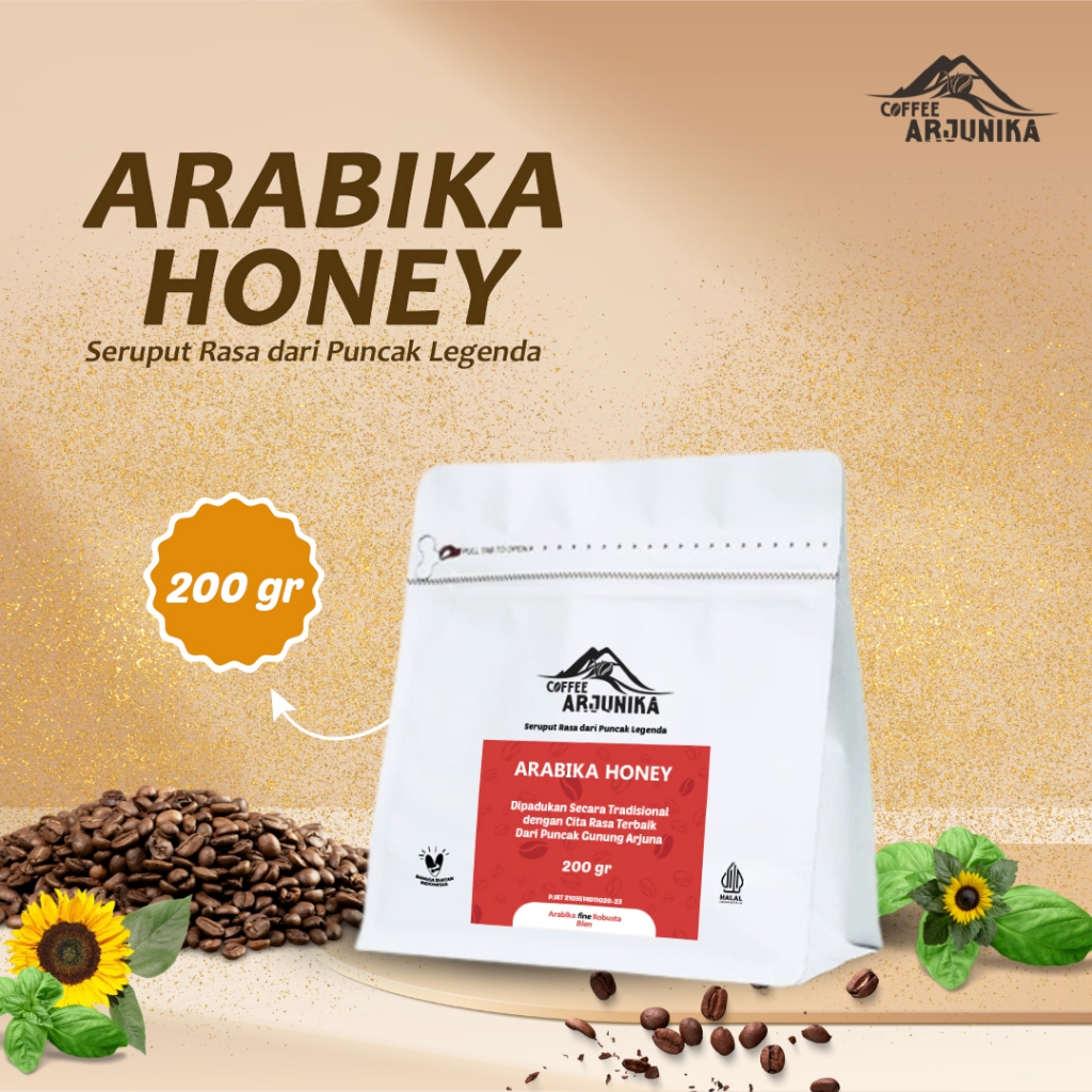 

Kopi Arabika Arjunika Honey 200 gr (Bubuk / Biji Specialty) Fruity Manis Proses Madu Lokal