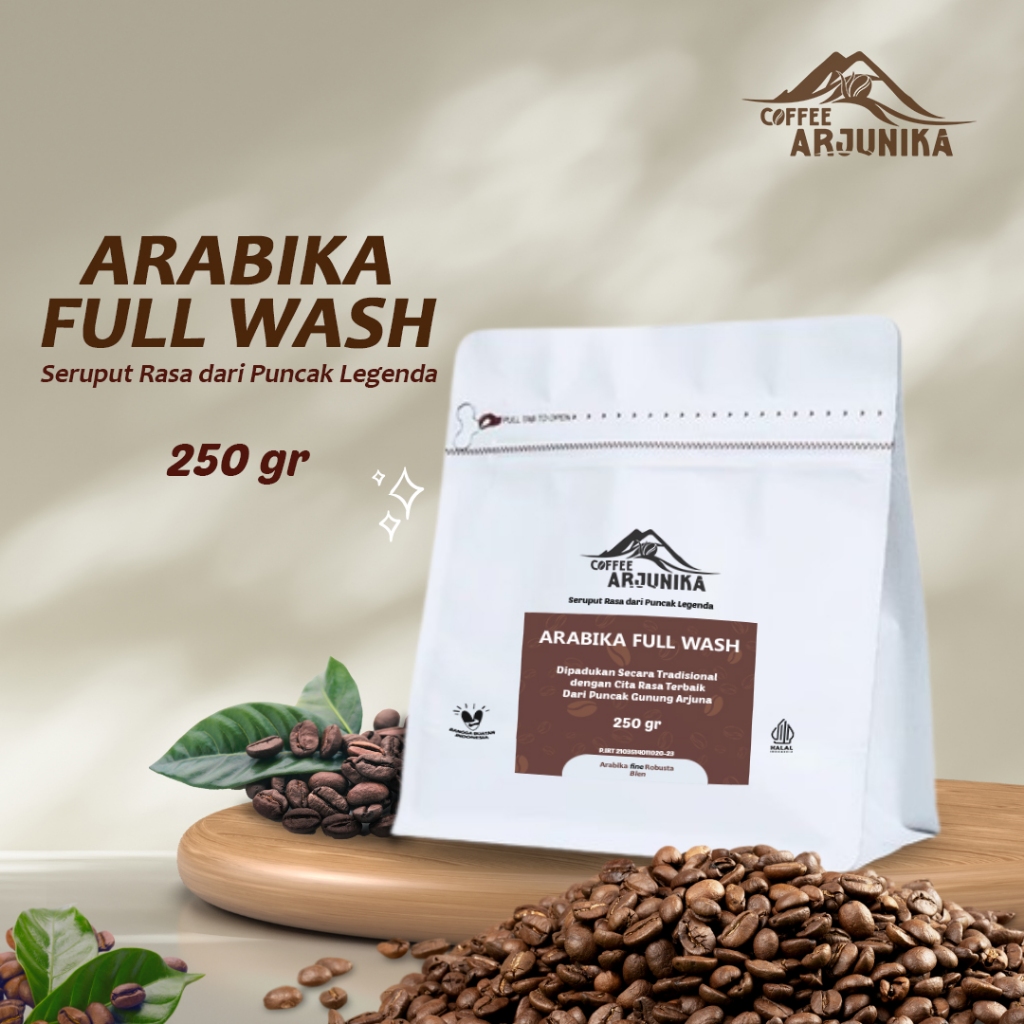 

Arjunika Arabika Full Wash 250 gr – Kopi Bubuk / Biji Specialty Coffee rasa bersih / clean