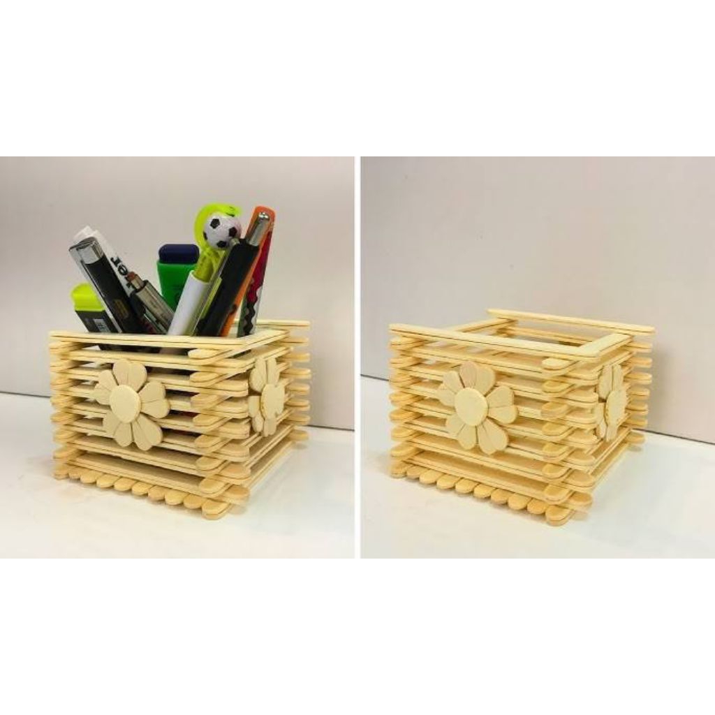 

Prakarya barang bekas tempat pensil dari stik es krim
