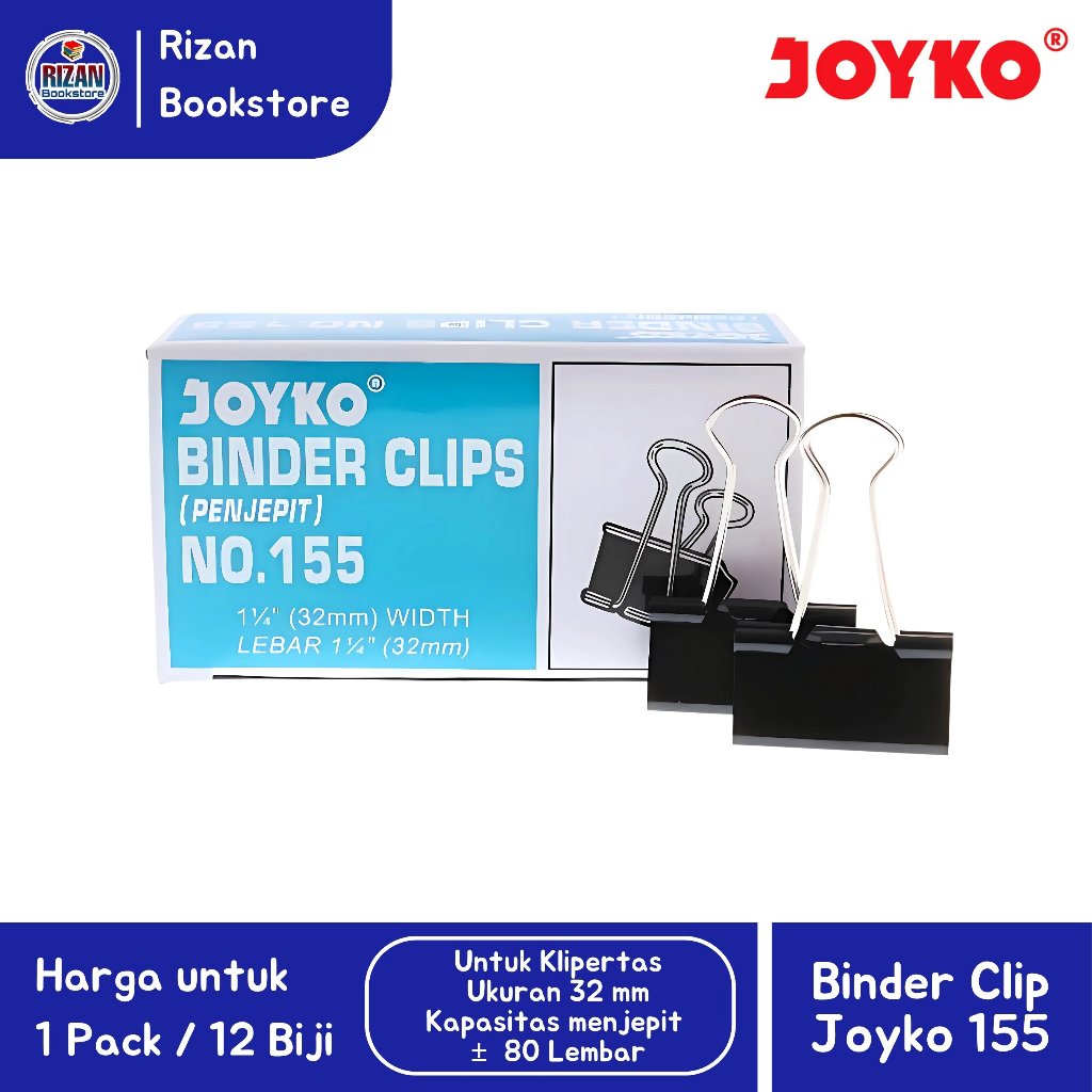 

[1 PACK / 12 Buah] Binder Clip / Penjepit Kertas JOYKO 155