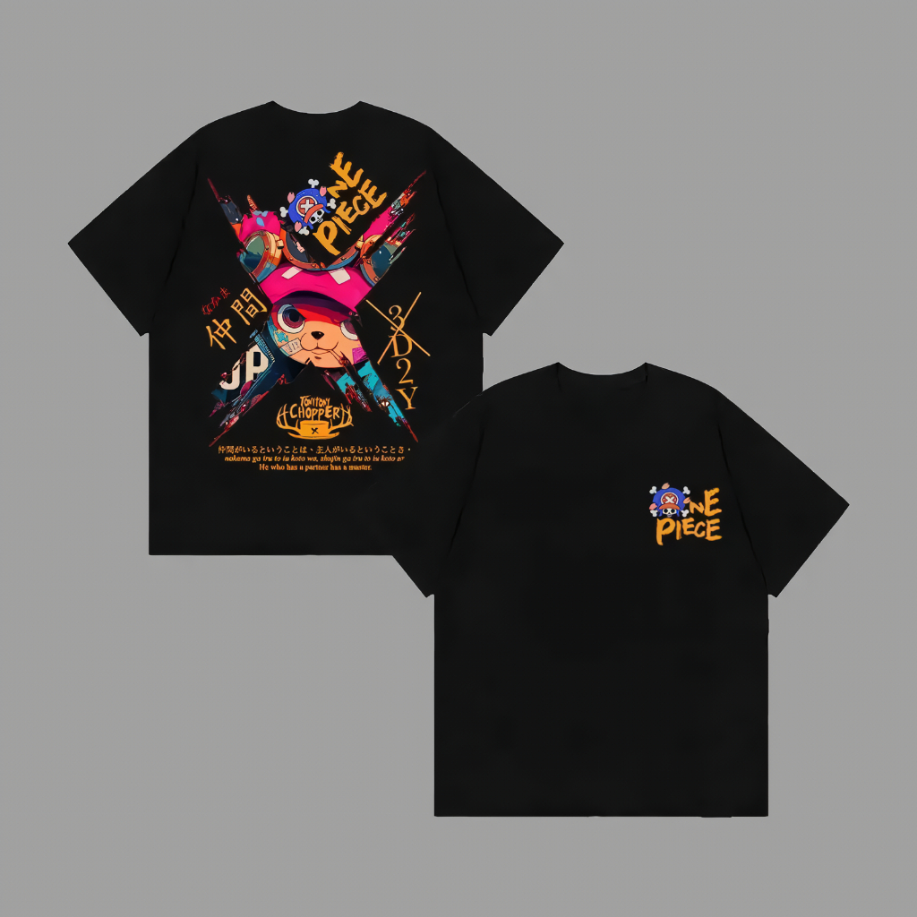 T-SHIRT ANAK ANIME VIBE USIA 3-12 TAHUN / KAOS ONE PIECE CHOPPER BLACK AND WHITE ANIME JAPAN STREETW
