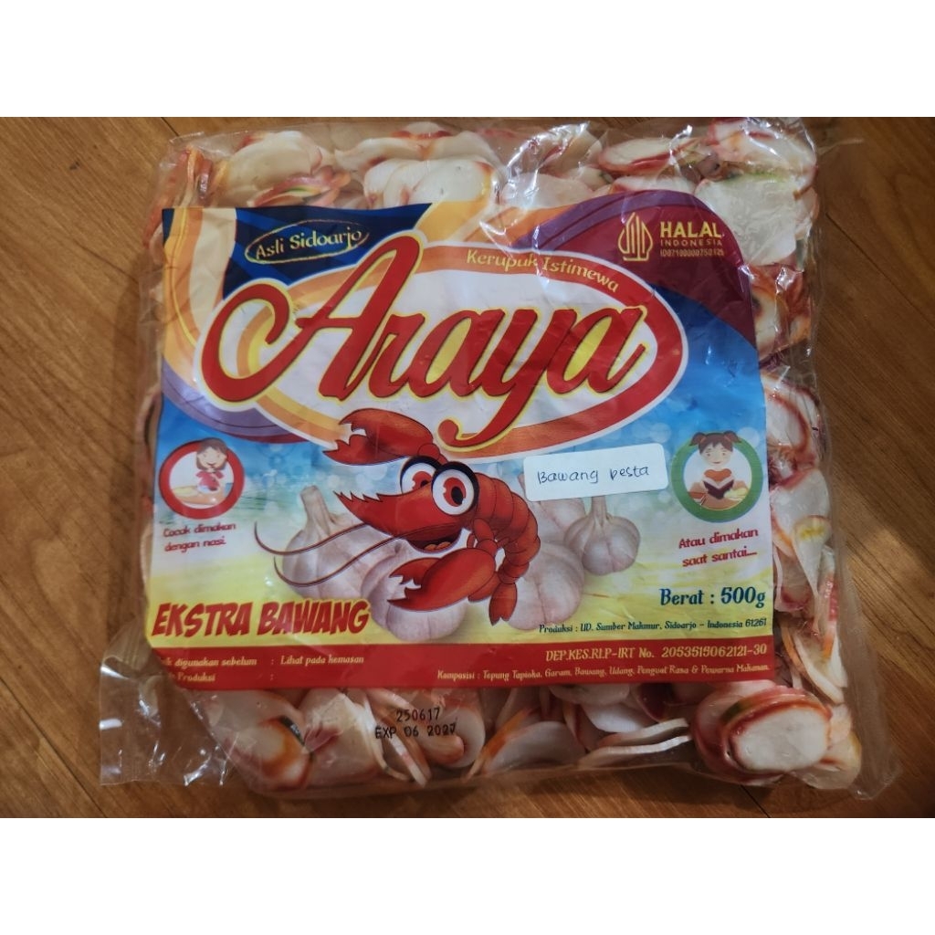 

kerupuk mentah bawang pasta merk araya kemasan 500 gram