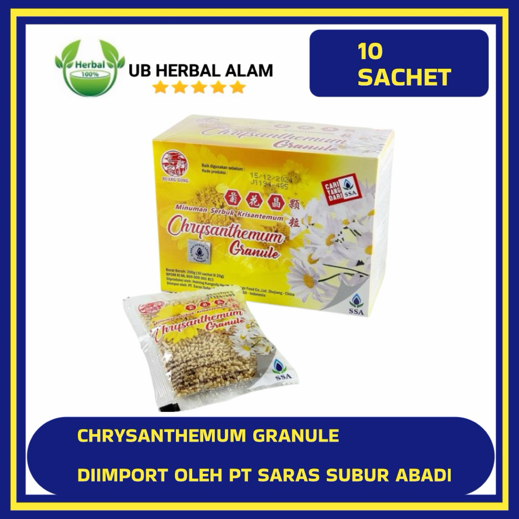 

Chrysanthemun granule SSA BPOM isi 10 sachet / herbal minuman panas dalam radang tenggorokan sariawan kesehatan tubuh