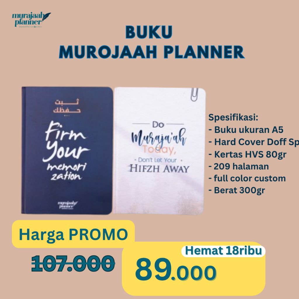 

[BISA COD] BUKU MUROJAAH HAFALAN | Buku Planner | Planner book | tracker tilawah, ziyadah, murojaah edisi 2022