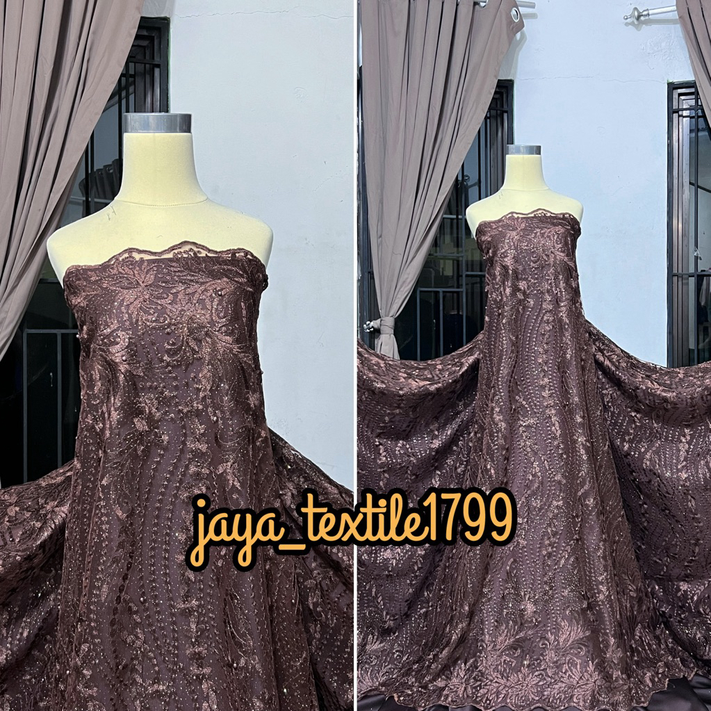 TERMURAH.. KAIN TILE TULLE AKAR MUTIARA BORDIR ATAS BAWAH / BAHAN BROKAT MUTIARA KEBAYA