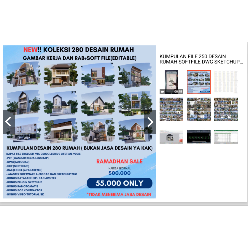 KUMPULAN FILE 250 DESAIN RUMAH SOFTFILE DWG SKETCHUP DAN RAB