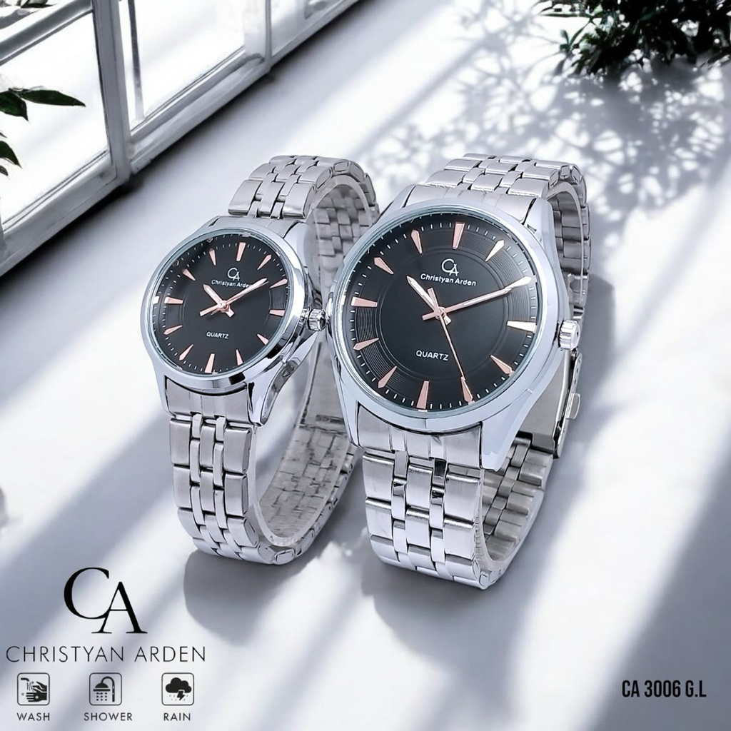 Jam Tangan Couple Anti Air Christyan Arden 3006 G.L Jam Tangan Cowok Jam Tangan Cewek Rantai Halus