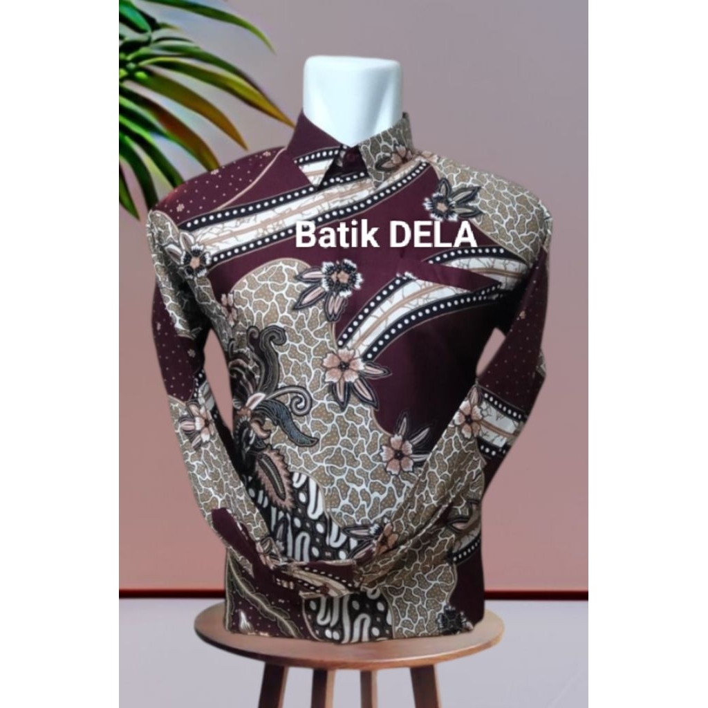 kemeja batik pria lengan panjang Burgandi maron