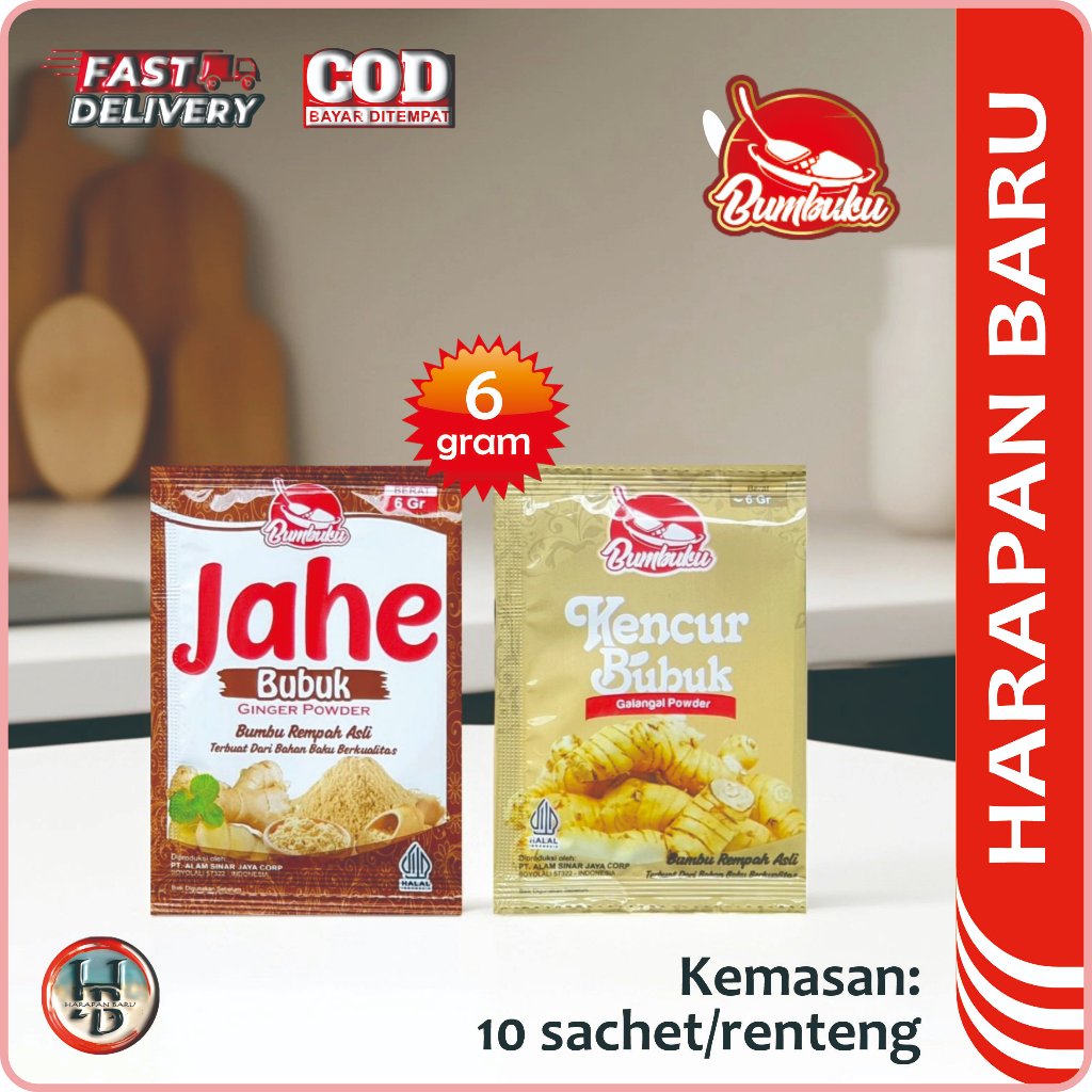 

Bumbuku - Jahe Bubuk - Kencur Bubuk - Kemasan 10 sachet x 6gram - Bumbu Masak - Rempah