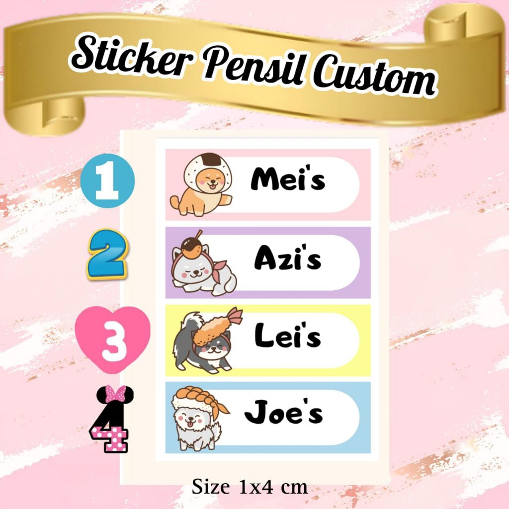 

(ISI 50 PCS) STICKER PENSIL /PULPEN PERLENGKAPAN SEKOLAH CUSTOM NAMA MOTIF HEWAN