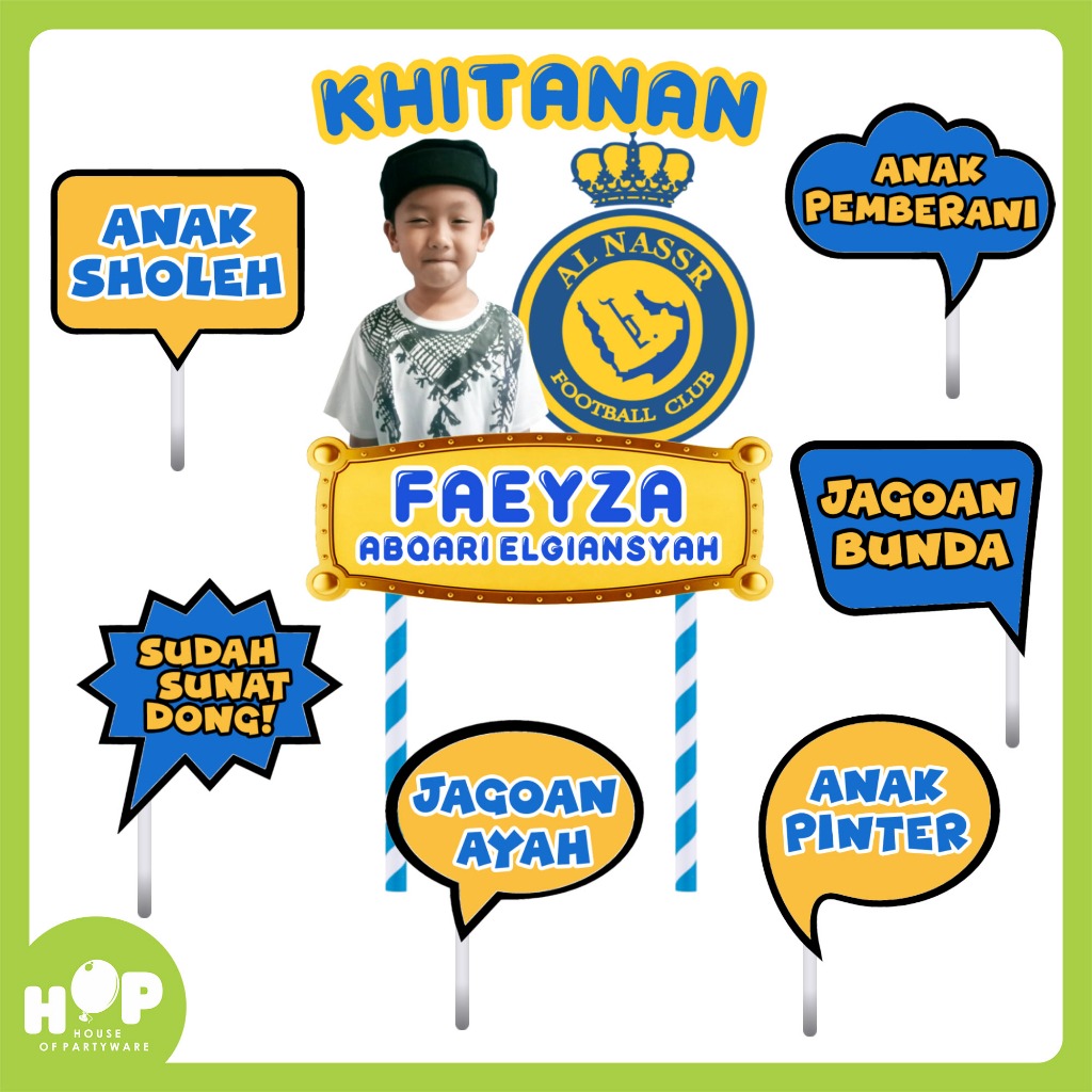 Cake Topper Khitan Ucapan + Custom FOTO + GAMBAR + Ucapan Nama / Hiasan Kue Ulang Tahun Khitanan Sun