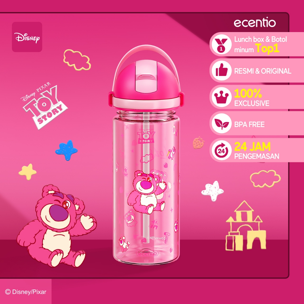 ecentio botol minum 550ml botol anak BPA Free Disney Lotso Pegangan Bawaan Nyaman & Antibocor, Cocok