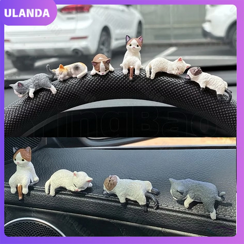 Hiasan Konsol Tengah Mobil Boneka Tidur yang Dapat Dipasang di Mobil Hiasan Desktop Kucing Kecil /La