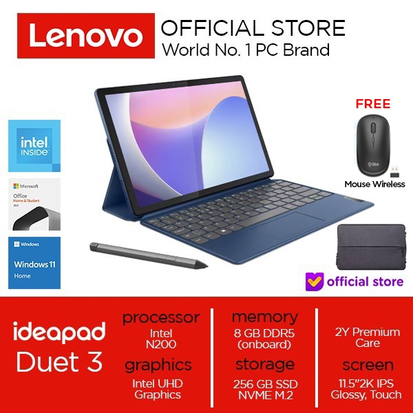 Lenovo Ideapad Duet 3i N200 8GB 256GB SSD 11.5" 2K IPS 5MP Win11+OHS