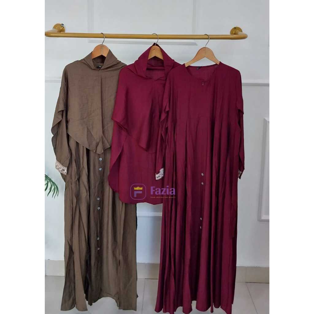 Oneset Syari Gamis Anak Tanggung Matt Polo Linen Gamis Plus Khimar