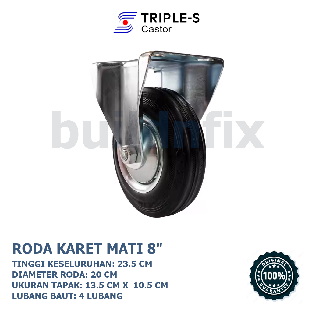 TRIPLE - S RODA KARET HITAM MATI 8" / RODA CASTOR / RODA GEROBAK SERBAGUNA 8 INCH