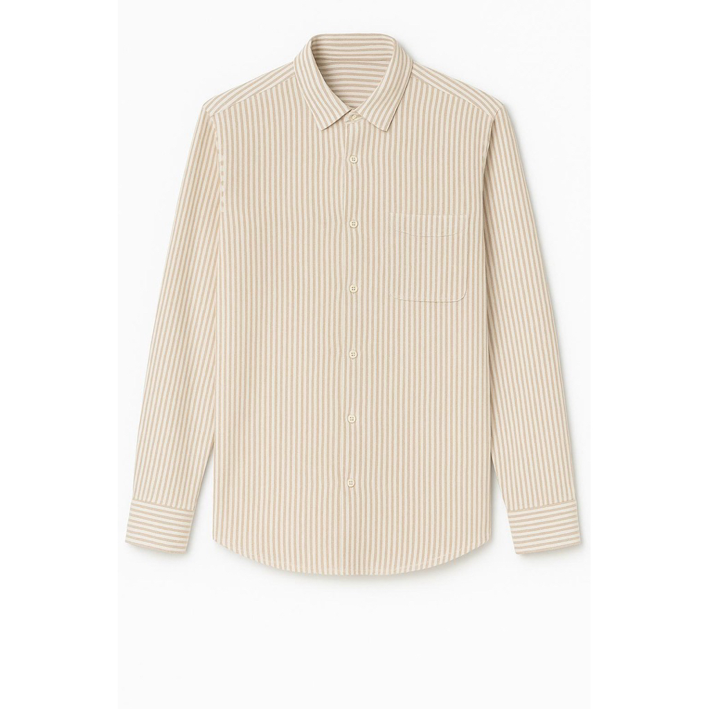 Kemeja Pria Lengan Panjang Motif Garis – Kemeja Casual & Semi Formal Warna Cream