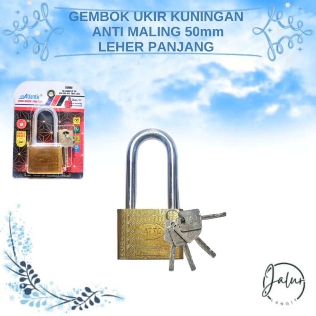 Gembok Anti Maling/Gembok Baja Kuningan 50mm panjang