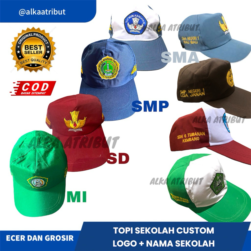 TOPI SEKOLAH CUSTOM BORDIR UNTUK SD SMP SMA
