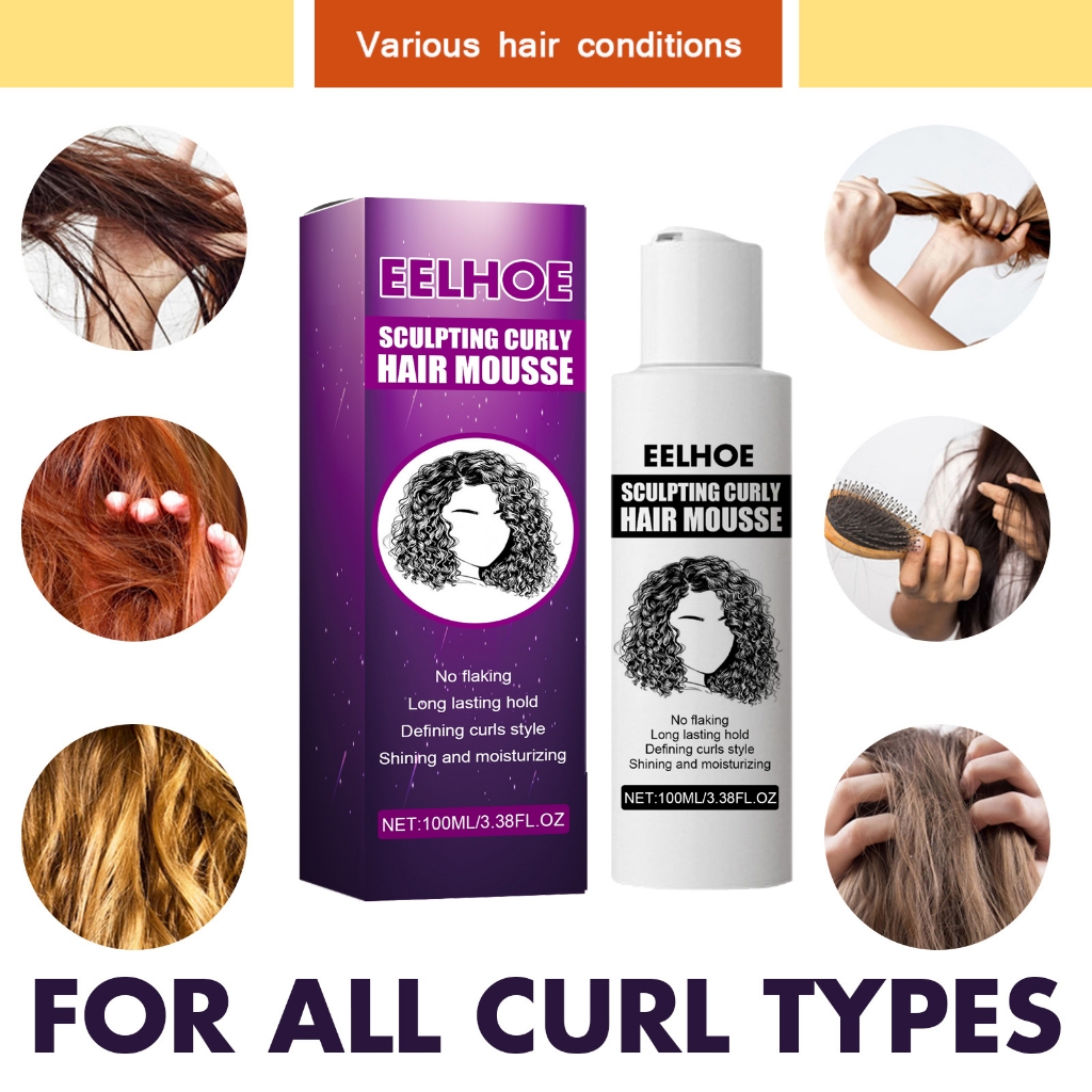 Ori/ReadyEelhoe Sculpting Curly Hair Mousse 100Ml - Hair Mousse Curly,Curling Cream Gel,Rambut
