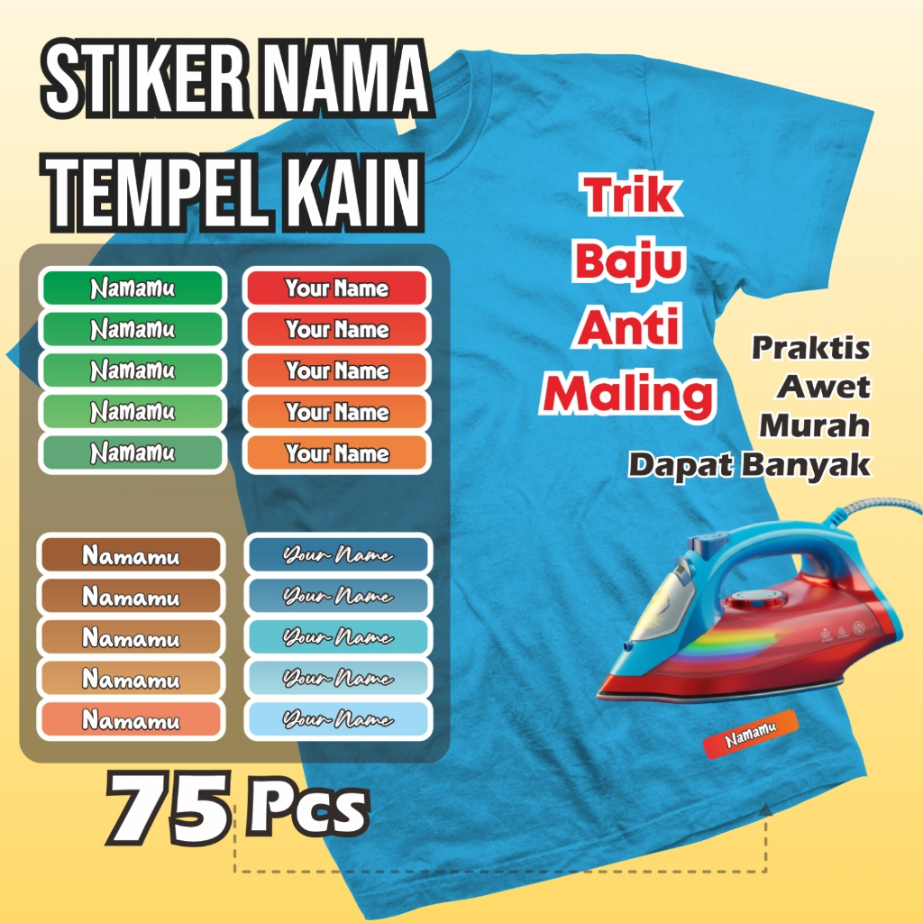 

75 Pcs Label Nama Kaos Custom Nama Sablon Setrika Label Baju Label Custom Nama Baju Stiker Kain Baju