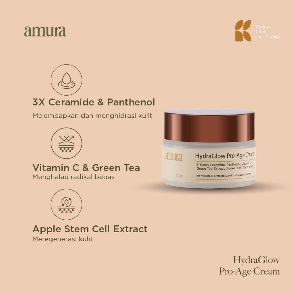 Amura HydraGlow Pro-Age Day Cream 30g | Mencerahkan 3X Ceramide Memperkuat Skin Barrier Melembapkan 