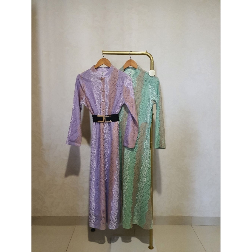 Gamis Muslim Wanita | Gamis Azahra Brokat Premium | Belt Hitam