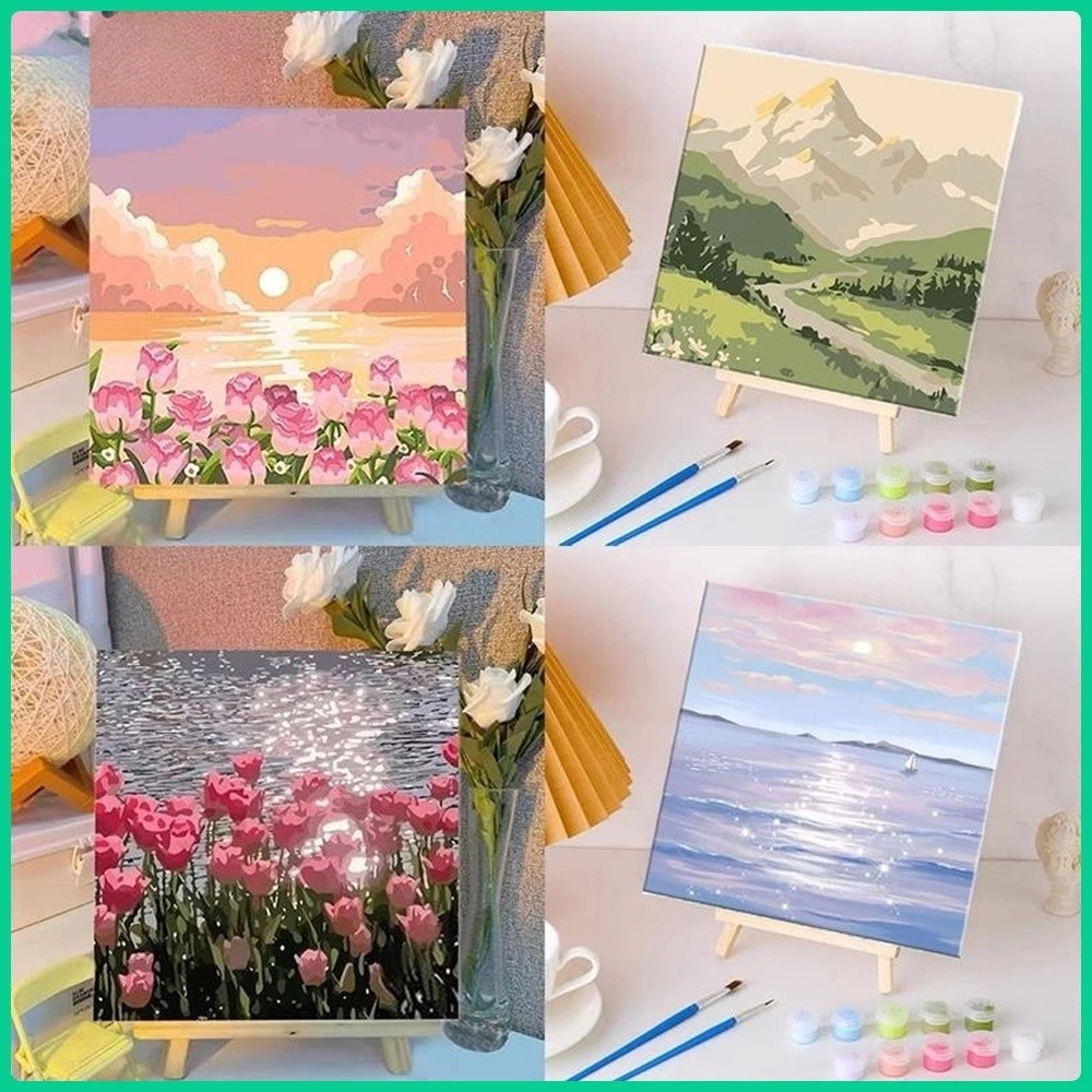 

【50 Pola Desain】Paint By Number Lukisan Kanvas DIY Digital Painting Kit With Alat Lukis Lengkap 1 Paket 20*20cm