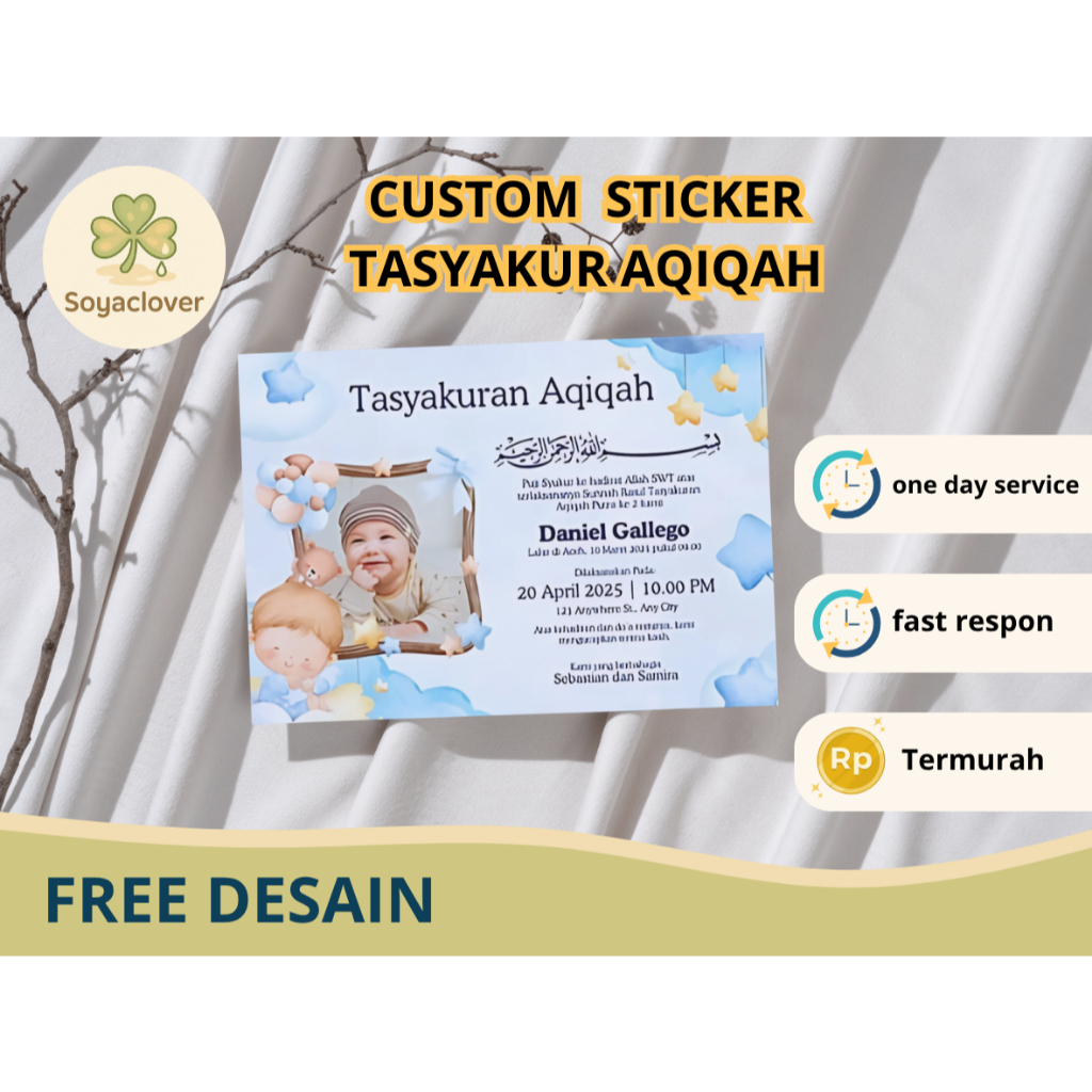 

sticker / kartu tasyakuran aqiqah custom foto cocok untuk box nasi ukuran 8 x 5 free desain - sc