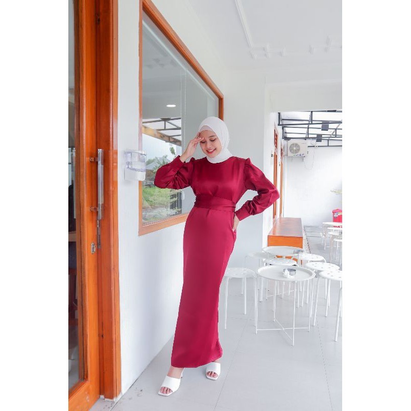 READY JUMBO - Stefi Amalia Dress Satin SIlk Luxury | Dress Kondangan Gamis Bridesmaid Pesta Elegan |