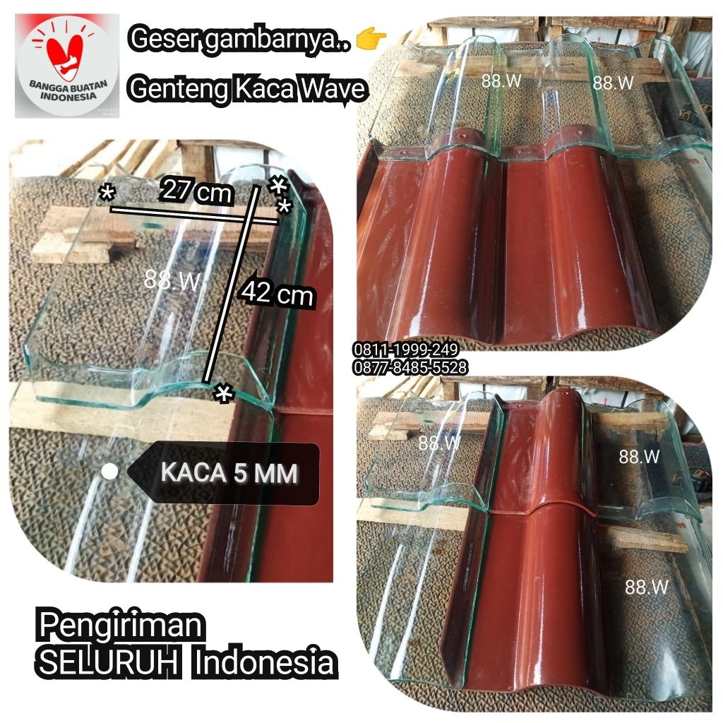 Genteng Kaca 88.W Transparan 5mm untuk Genteng WAVE