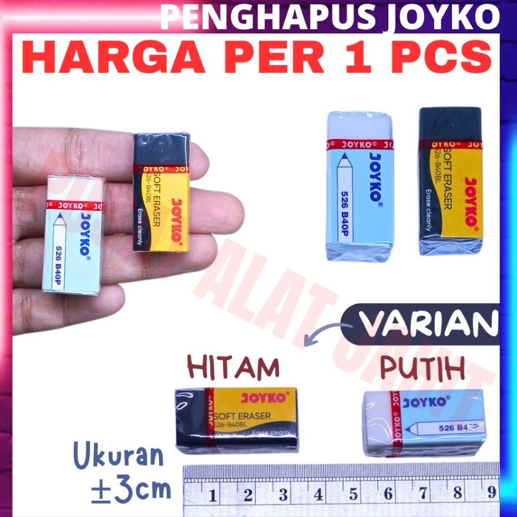 

Penghapus pensil merk joyko hapusan eraser hitam black putih white kecil mini murah meriah bagus satuan per pcs