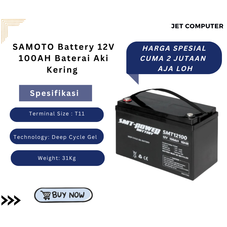 SAMOTO Battery 12V 100AH Baterai Aki Kering UPS SMT POWER SMT12100