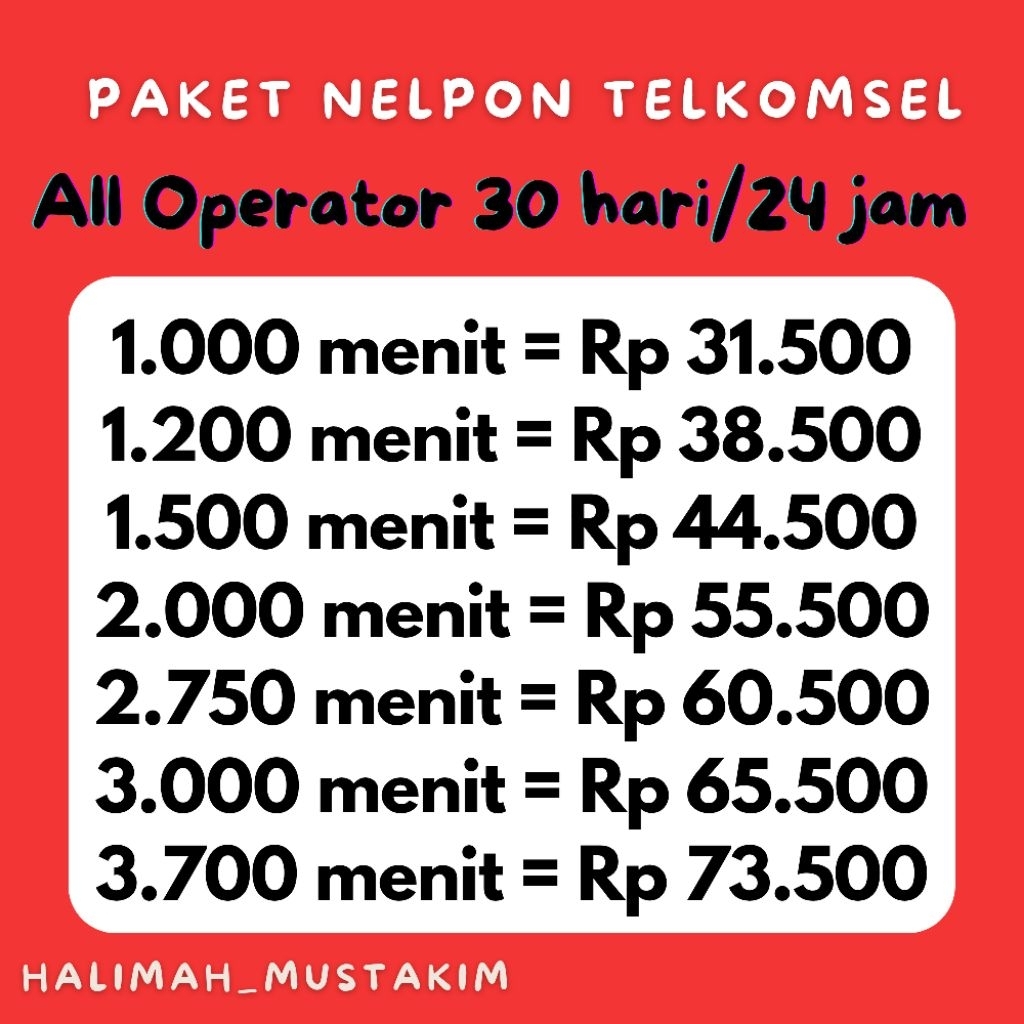 Paket nelpon (TM) Telkomsel All Operator 30 hari berlaku Nasional full 24 jam | telpon murah nelpon 