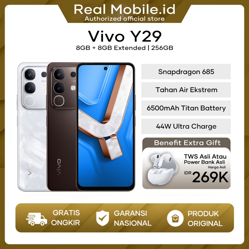 Hp Vivo Y29/Y21d 8/128 8/256 6500mAh Tahan 3 Snapdragon 685 Hari Garansi Resmi Vivo Terbaru 2025