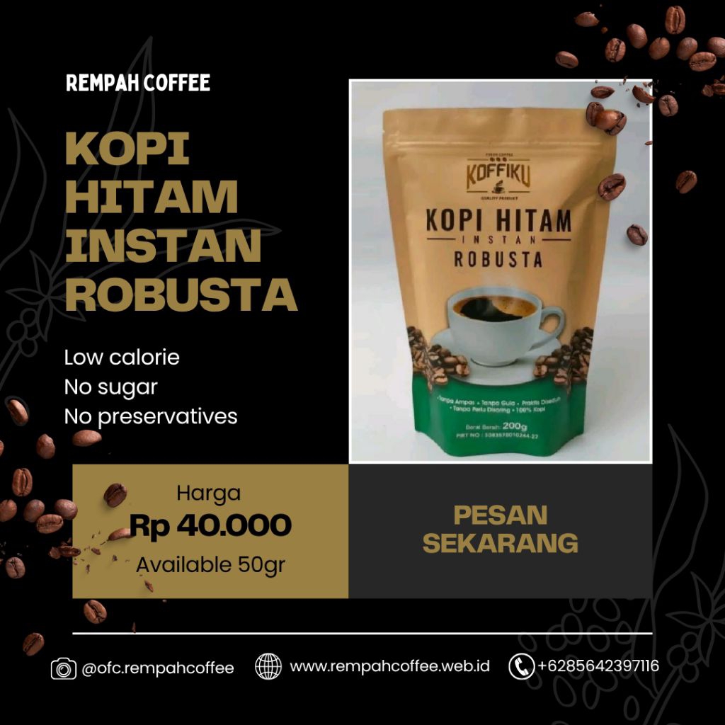 

Kopi Hitam Instan Robusta | netto 50 gram
