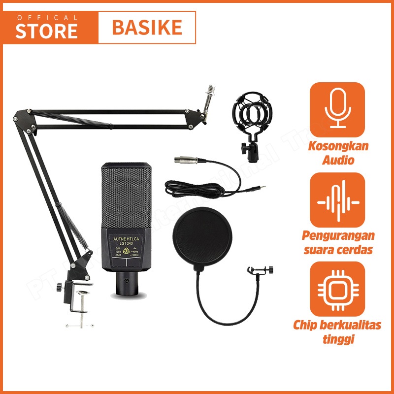 BASIKE Mikrofon Kondensor & Stand Cover for Komputer Ponsel Laptop Live Boarding Pasang dan Mainkan